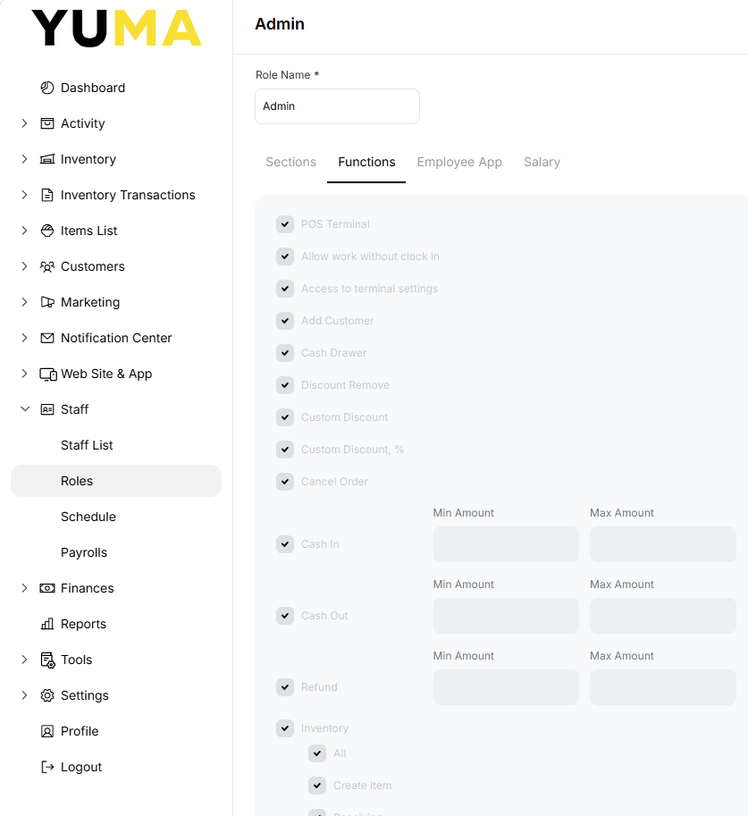 BOM ROLES ADMIN FUNCTIONS