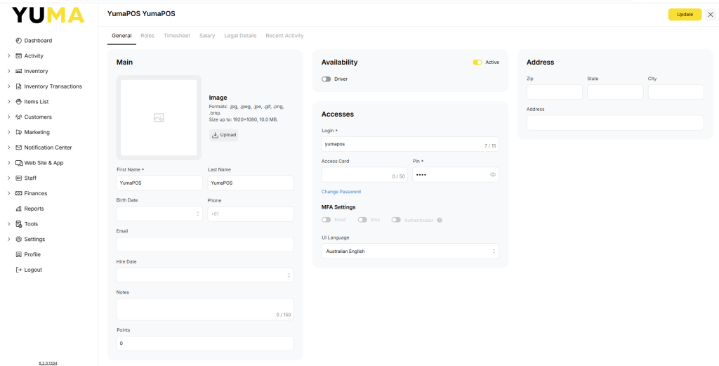 YumaPOS Knowledgebase BOM Activity Employees Employee Information