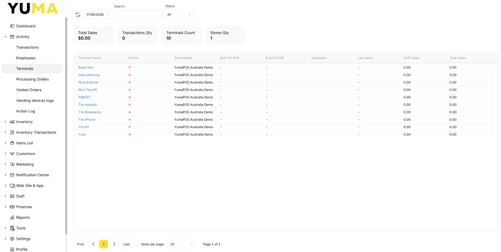 YumaPOS Knowledgebase BOM Activity Terminals