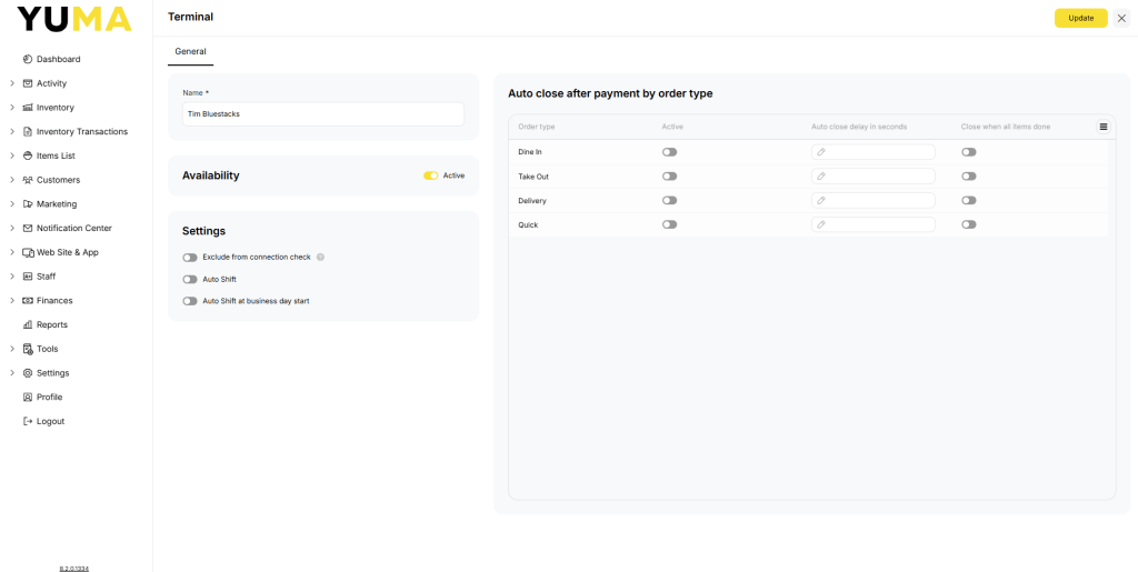 YumaPOS Knowledgebase BOM Activity Terminals Terminal Information