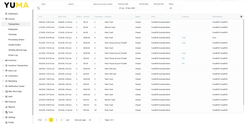 YumaPOS Knowledgebase BOM Activity Transactions