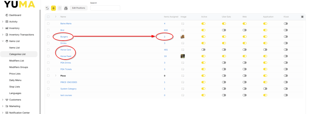YumaPOS Knowledgebase BOM Items List Categories List Delete Selected Result