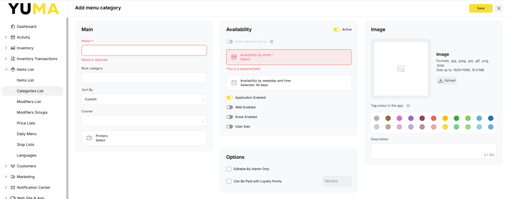 YumaPOS Knowledgebase BOM Items List Category Add New Category