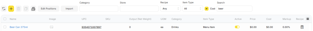 YumaPOS Knowledgebase BOM Items List Menu Item With a Recipe but No Cost