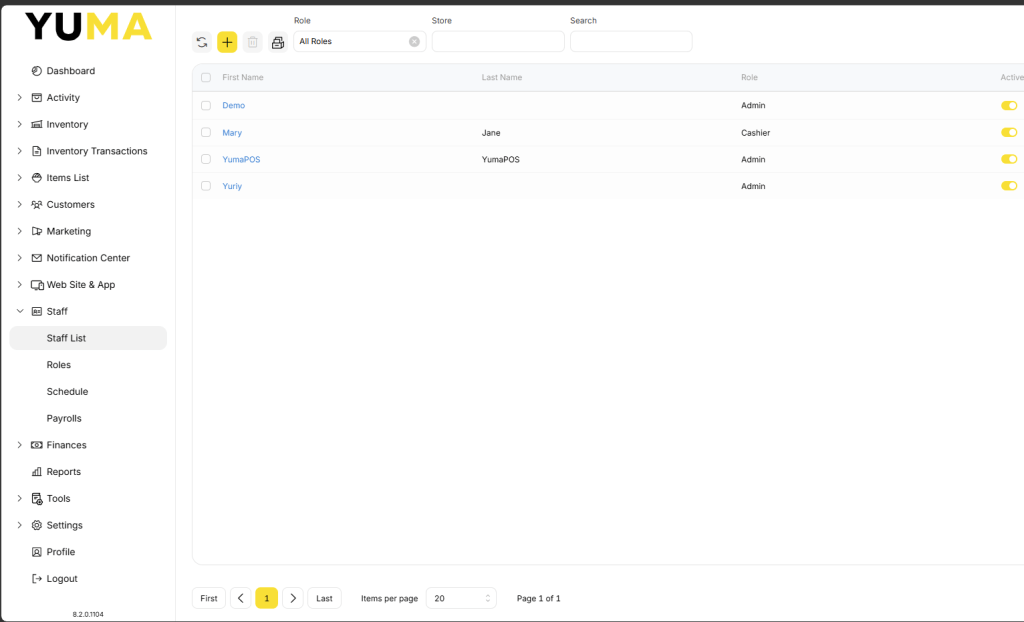YumaPOS Knowledgebase BOM Staff LIST List