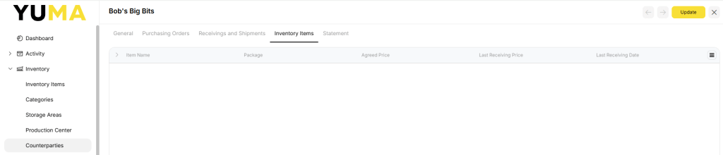 YumaPOS Knowledgebase BOM Inventory Counterparties View Inventory Actions inventory Items