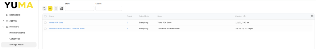 YumaPOS Knowledgebase BOM Inventory Storage Areas List