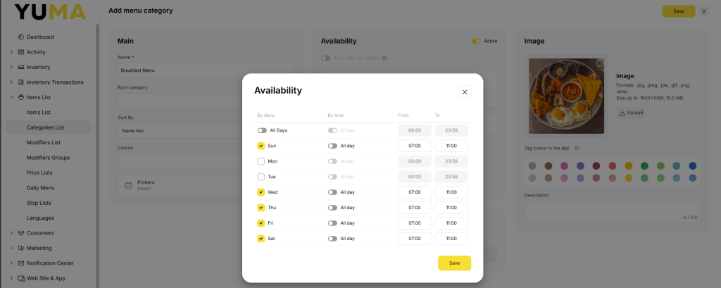 YumaPOS Knowledgebase BOM Items List Category Add New Category Availability