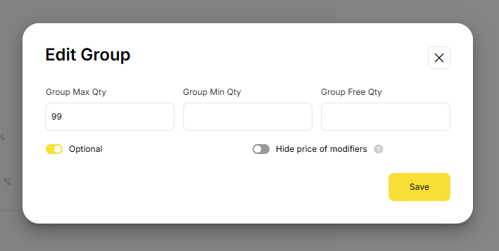 YumaPOS Knowledgebase BOM Items Related Modifier Group Edit Optional