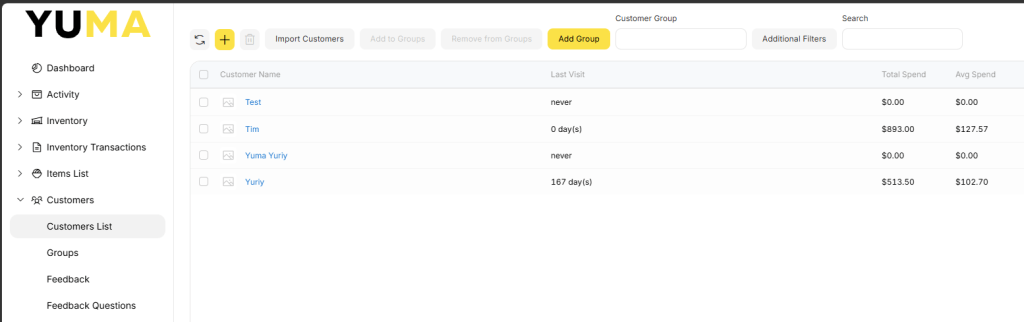 YumaPOS Knowledgebase BOM Customers Customers List