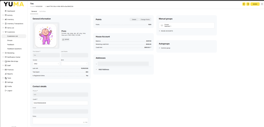 YumaPOS Knowledgebase BOM Customers Customers List General Tab