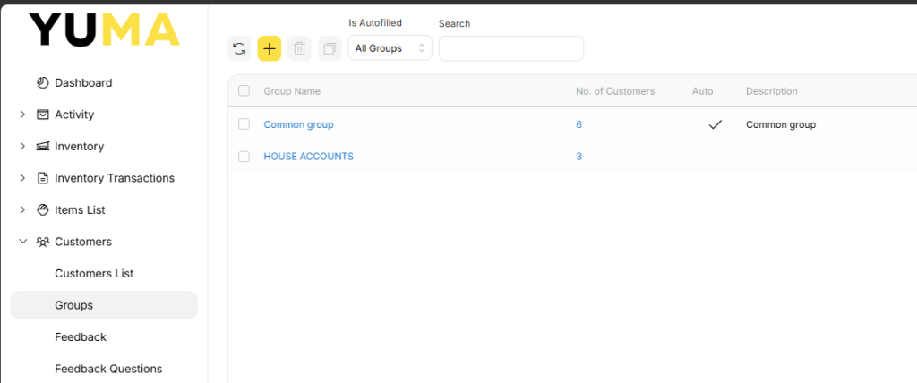 YumaPOS Knowledgebase BOM Customers Groups with Menu Bar