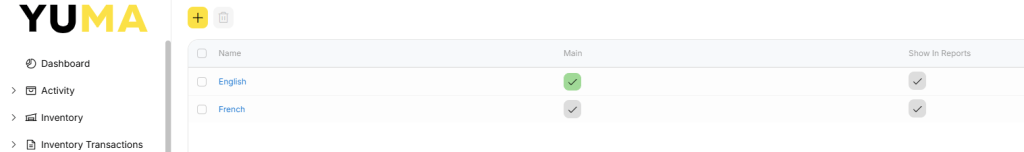 YumaPOS Knowledgebase BOM Items List Language Set Main