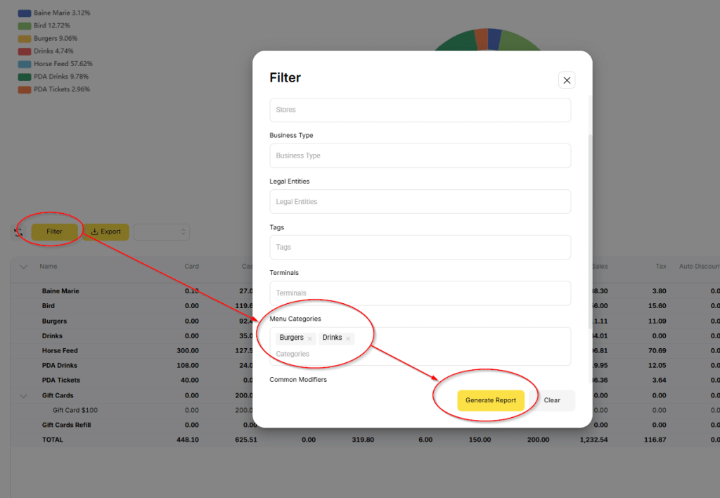 YumaPOS Knowledgebase BOM Reports Sales by Category Filter